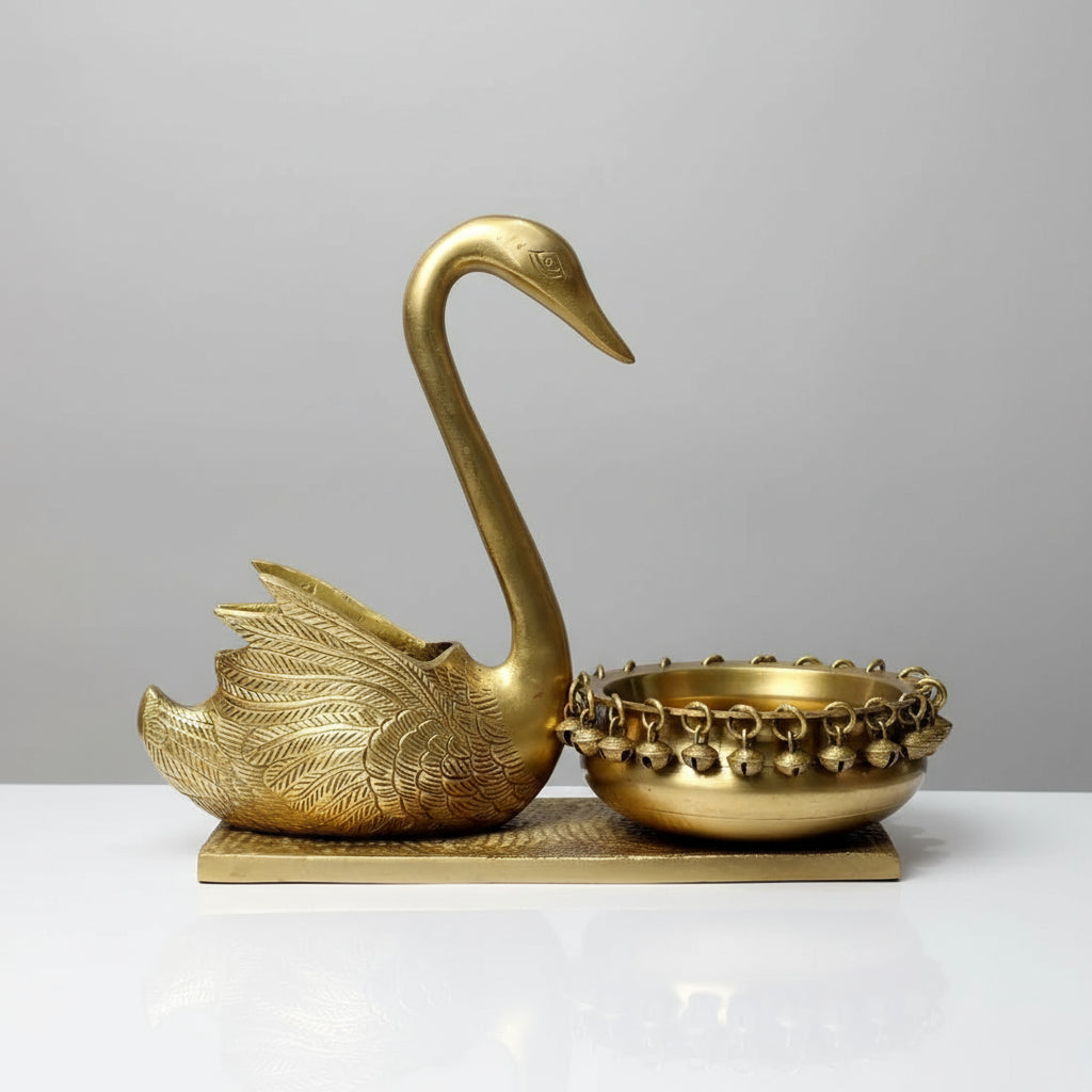 Swan Design Brass Urli Showpiece for Corner Table Floating Flowers Candles Diya for Home Decoration/Gift Item